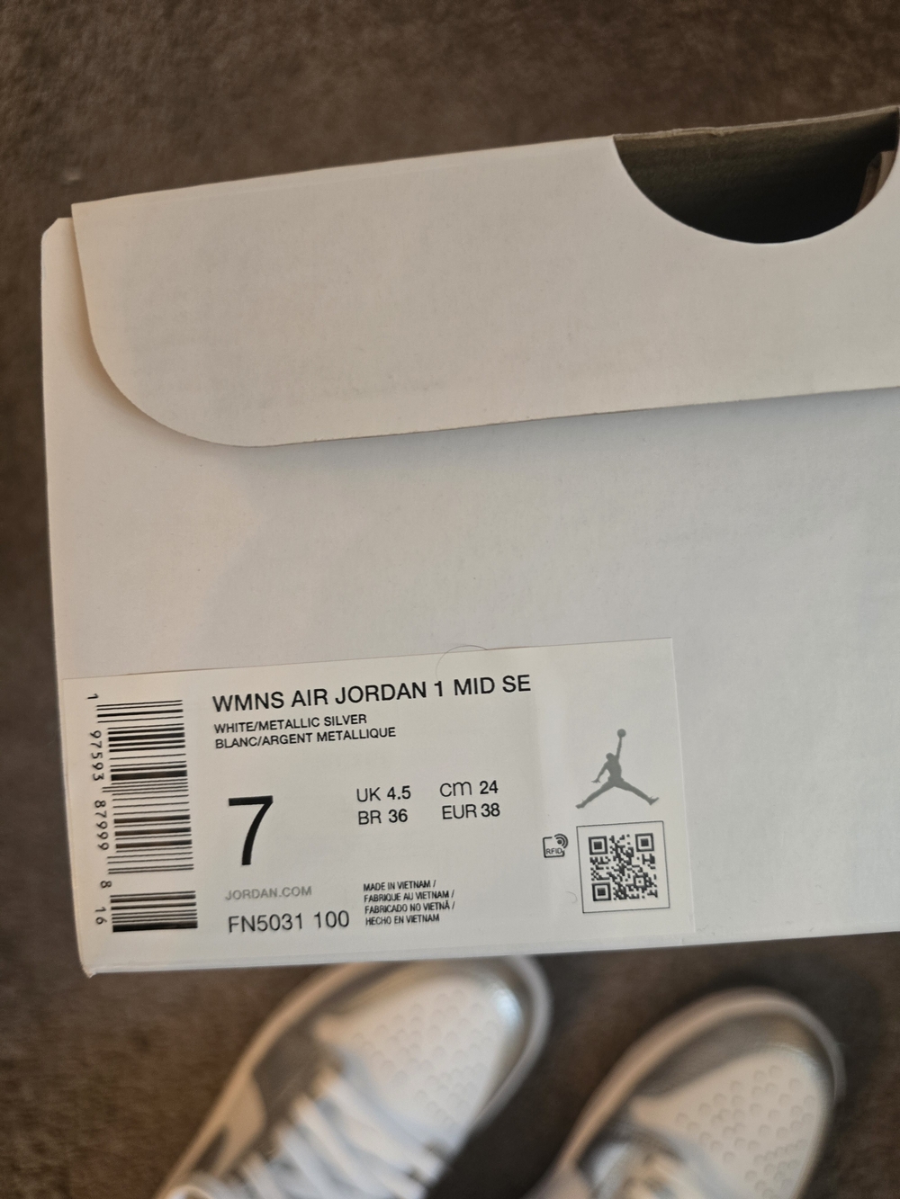 Nike Air Jordan 1 Mid White/Silver Womens Sneakers - Picture 6 of 6